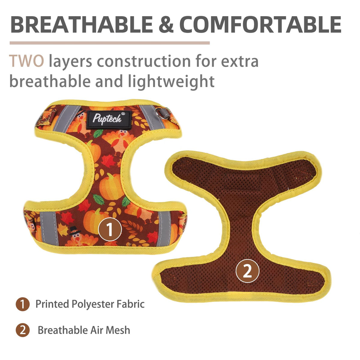 PUPTECK Animal Harness in S (13-17lbs, Chest 15"-18"), #2 Brown(Turkey Print)