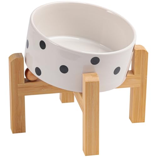 DJJJOOYS Pet Feeder in Slanted Small Dog Bowl, Black Dot