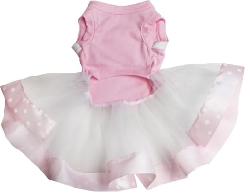 Petitebella Pet Apparel in X-Small, Pink/White Dots Ribbon