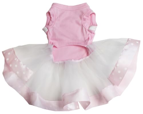 Petitebella Pet Apparel in X-Small, Pink/White Dots Ribbon