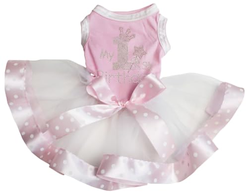 Petitebella Pet Apparel in X-Small, Pink/White Dots Ribbon
