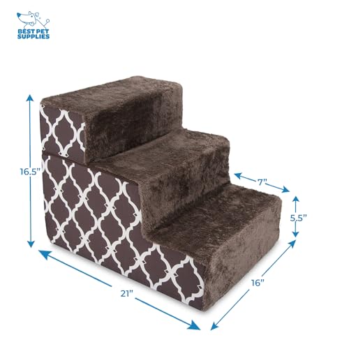 Best Pet Supplies Animal Stair in H: 16.5 Inches (Foldable), Brown Lattice Print