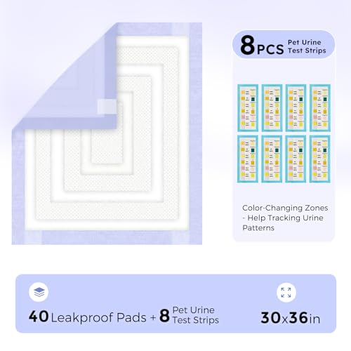ZOMISIA Disposable Incontinence Surface Protector in 30"x36" - 40 Count + 8 Pet Urine Test Strips, Purple