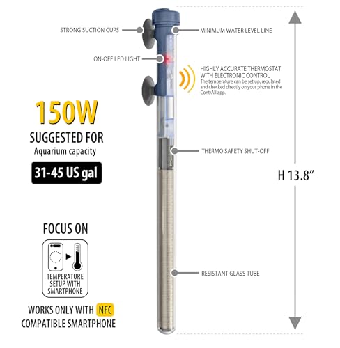 Sicce Immersion Heater in 150 Watt (31-45 Gallon), Transparent with Black Handle