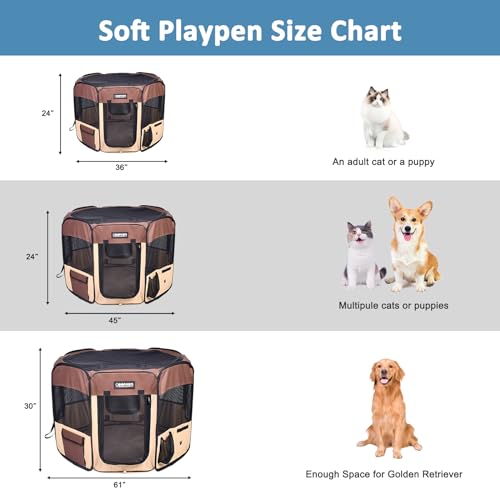 JESPET Pet Playpen in 36x36x24 Inch (Pack of 1), Brown