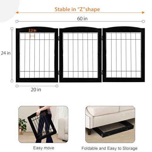 LZRS Temporary Gate in 24"Height-3 Panel, Black