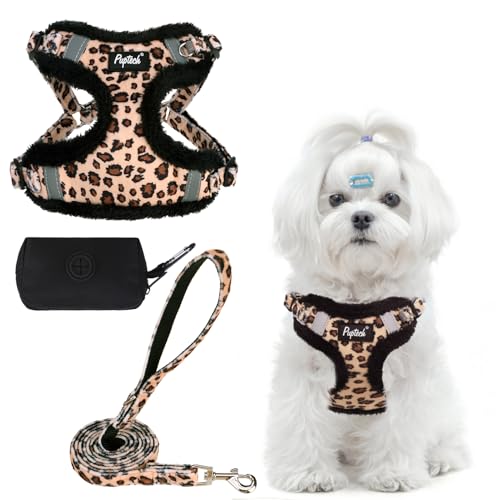 PUPTECK Animal Harness in XS (9-13lbs, Chest 14"-16"), #3 Brown(Plush Leopard Print)