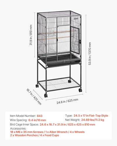 VEVOR Animal Cage in 24.6"L x 16.7"W x 53.9"H, Black