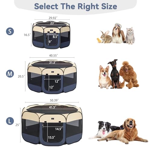 A 4 Pet Pet Playpen in M(40.55"x40.55"x20.5"), Blue+Beige