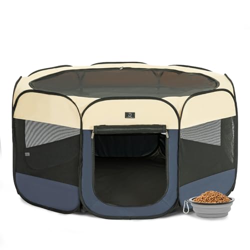 A 4 Pet Pet Playpen in M(40.55"x40.55"x20.5"), Blue+Beige