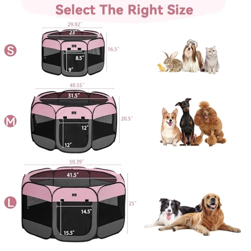 A 4 Pet Pet Playpen in S(29.92"x29.92"x16.5"), Pink+Grey