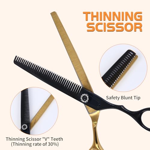 hyzrqwyw Scissors in 4 pieces - Professional Kit, Black Gold