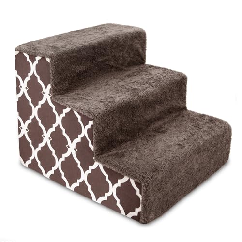Best Pet Supplies Animal Stair in H: 13.5 Inches, Brown Lattice Print