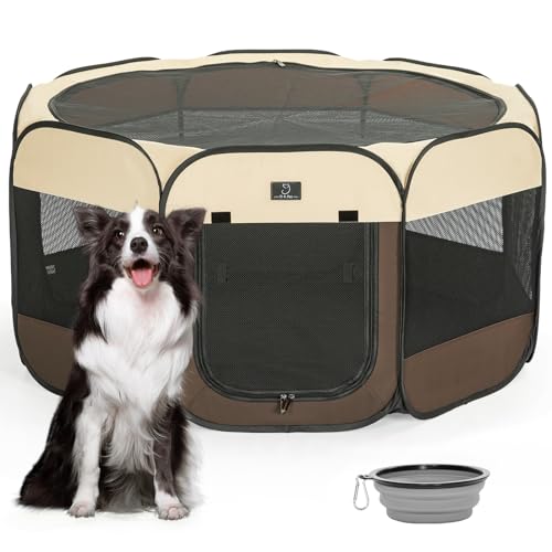 A 4 Pet Pet Playpen in L(50.39"x50.39"x25"), Brown+Beige