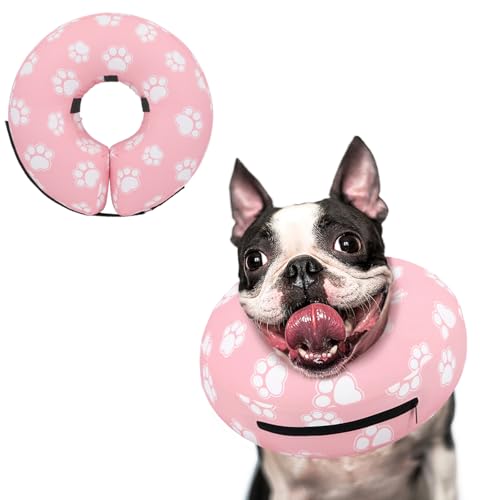 Supet Animal Recovery Collar Cone in S(Neck 7"-9.5"), T Paw Pink
