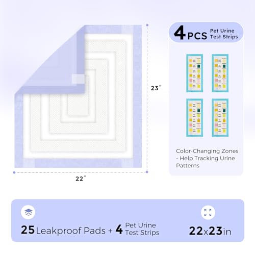 ZOMISIA Disposable Incontinence Surface Protector in 22"x23" - 25 Count + 4 Pet Urine Test Strips, Purple