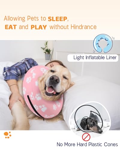 Supet Animal Recovery Collar Cone in S(Neck 7"-9.5"), T Paw Pink
