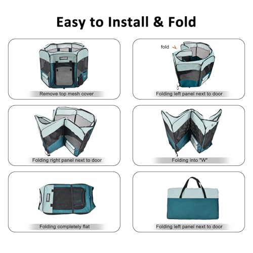 JESPET Pet Playpen in 45x45x24 Inch (Pack of 1), Teal Blue