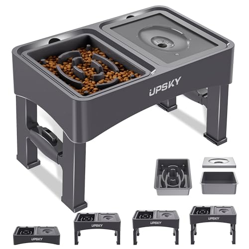 UPSKY Pet Feeder in A-Water Bowl+Slow Feeder (Grey)