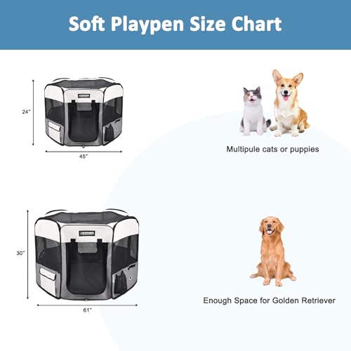 JESPET Pet Playpen in 45 x 45 x 24 inches, Light Grey