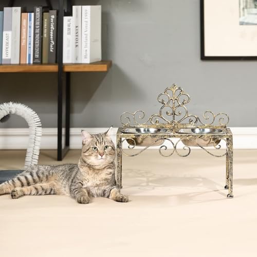 Aifeorzo Pet Feeder in 8.78" Height Antique Gold, antique gold