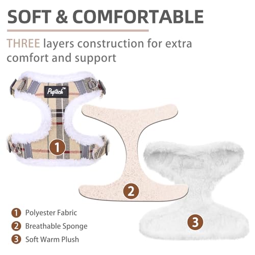 PUPTECK Animal Harness in XS (9-13lbs, Chest 14"-16"), #3 Beige(Plush Plaid)
