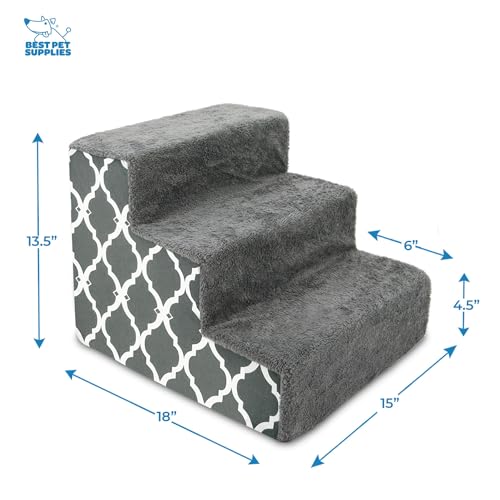 Best Pet Supplies Animal Stair in H: 13.5 Inches, Gray Lattice Print