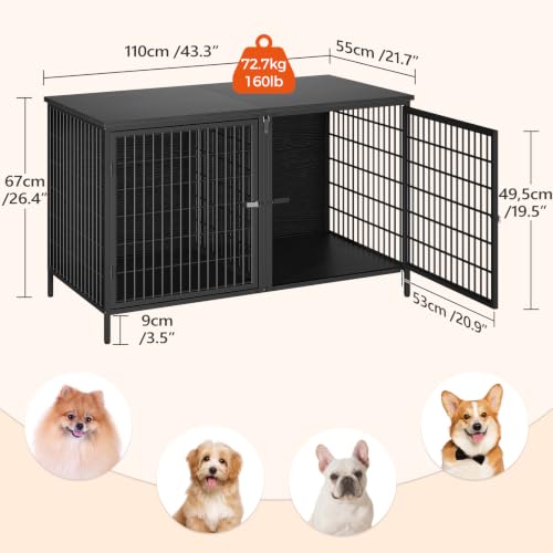 MAHANCRIS Animal Cage in 43.3"L x 21.7"W x 26.4"H, Black