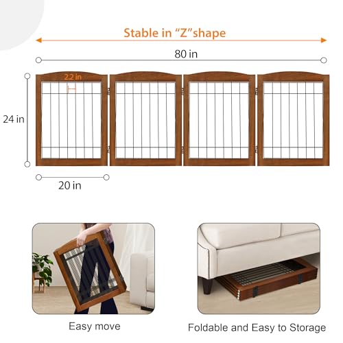 LZRS Temporary Gate in 24"Height-4 Panel, Oak Cherry