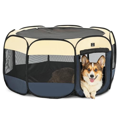 A 4 Pet Pet Playpen in M(40.55"x40.55"x20.5"), Blue+Beige
