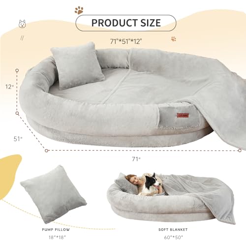 Fvkind Pet Bed Mat in 71"Lx51"Wx12"Th, Grey