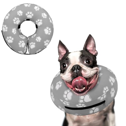 Supet Animal Recovery Collar Cone in S(Neck 7"-9.5"), T Paw Grey
