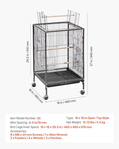 VEVOR Animal Cage in 18.0"L x 18.0"W x 30.0"H, Black