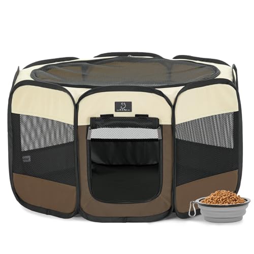 A 4 Pet Pet Playpen in S(29.92"x29.92"x16.5"), Brown+Beige