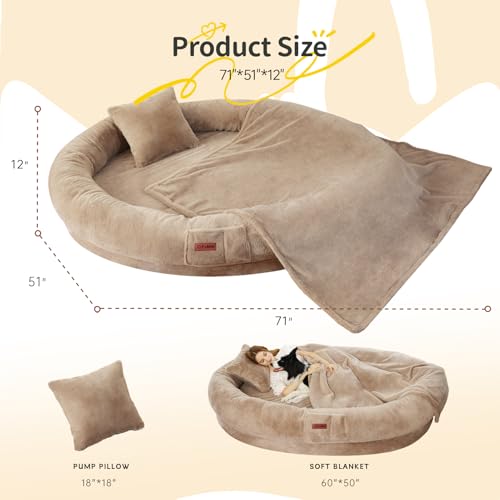 Fvkind Pet Bed Mat in 71"Lx51"Wx12"Th, Khaki