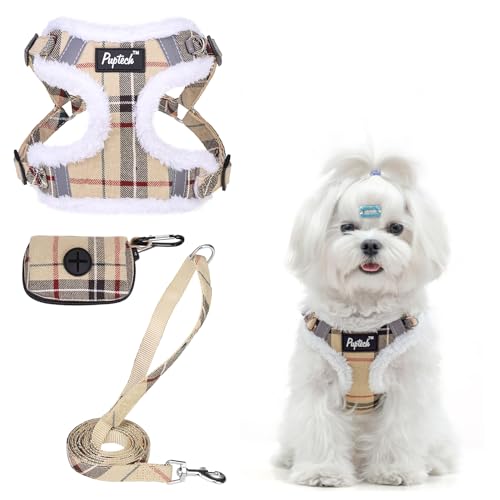 PUPTECK Animal Harness in XS (9-13lbs, Chest 14"-16"), #3 Beige(Plush Plaid)