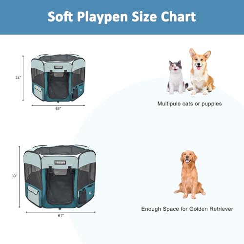 JESPET Pet Playpen in 45x45x24 Inch (Pack of 1), Teal Blue