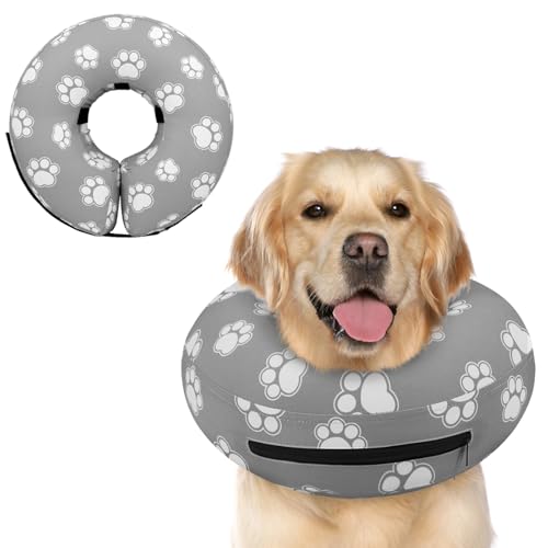 Supet Animal Recovery Collar Cone in L(Neck 12"-16"), T Paw Grey