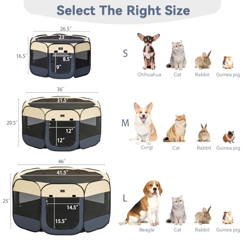 A 4 Pet Pet Playpen in S(29.92"x29.92"x16.5"), Blue+Beige