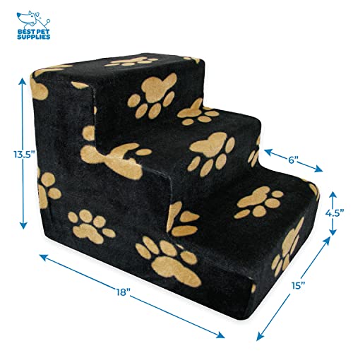 Best Pet Supplies Animal Stair in H: 13.5 Inches, Paw Print on Black