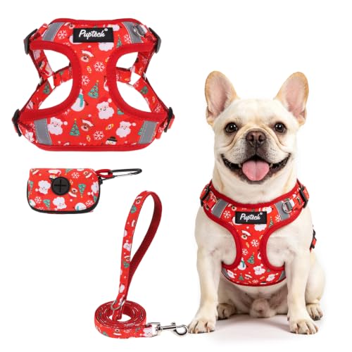 PUPTECK Animal Harness in M (17-25lbs, Chest 17"-21"), #2 Red(Christmas Print)