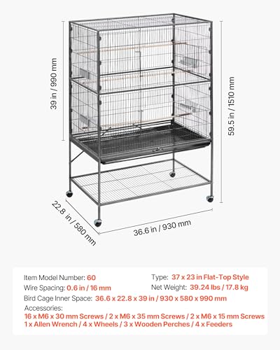 VEVOR Animal Cage in 36.6"L x 22.8"W x 59.5"H, Black