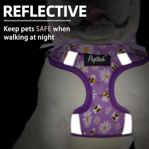 PUPTECK Animal Harness in M (17-25lbs, Chest 17"-21"), #2 Purple(Daisy Print)