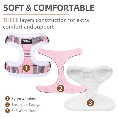 PUPTECK Animal Harness in M (17-25lbs, Chest 17"-21"), #3 Pink(Plush Plaid)
