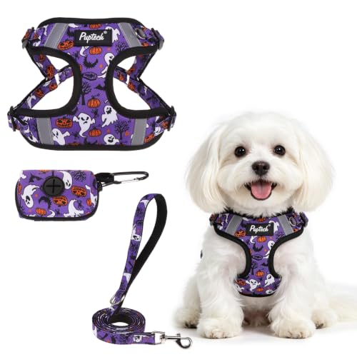 PUPTECK Animal Harness in S (13-17lbs, Chest 15"-18"), #2 Purple(Pumpkin Print)