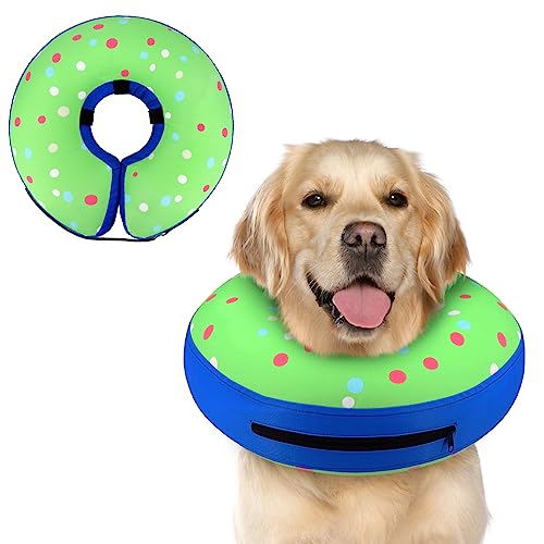 Supet Animal Recovery Collar Cone in L(Neck 12"-16"), Donut Green