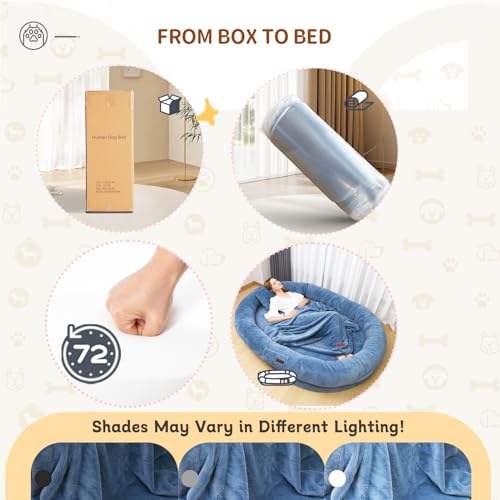 Fvkind Pet Bed Mat in 70"L×33"W×12"Th, Blue