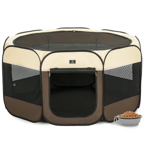 A 4 Pet Pet Playpen in L(50.39"x50.39"x25"), Brown+Beige