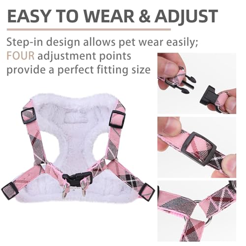 PUPTECK Animal Harness in M (17-25lbs, Chest 17"-21"), #3 Pink(Plush Plaid)