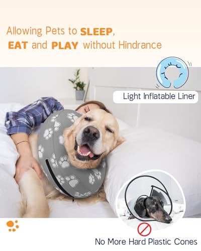 Supet Animal Recovery Collar Cone in S(Neck 7"-9.5"), T Paw Grey